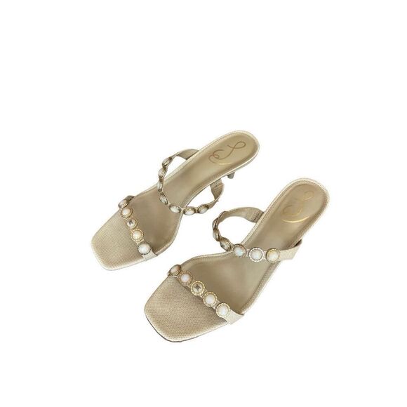 Sam Edelman Women's Cream Pearl Embellishment Palma Kitten Heels Sandal Size 10 - Picture 6 of 8